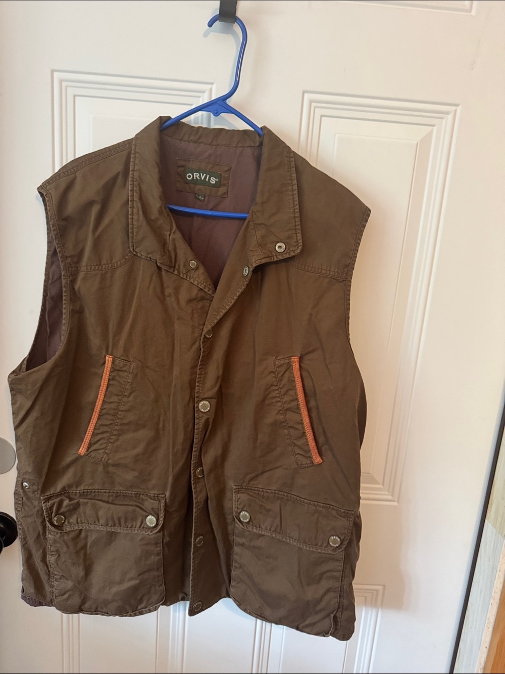 Orvis Brown Utility Vest with Leather Trim